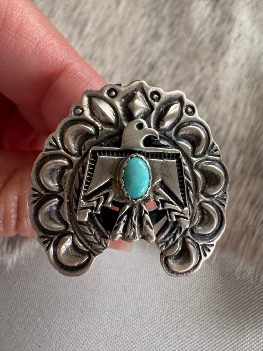 Native American Thunderbird Ring with Turquoise Stone